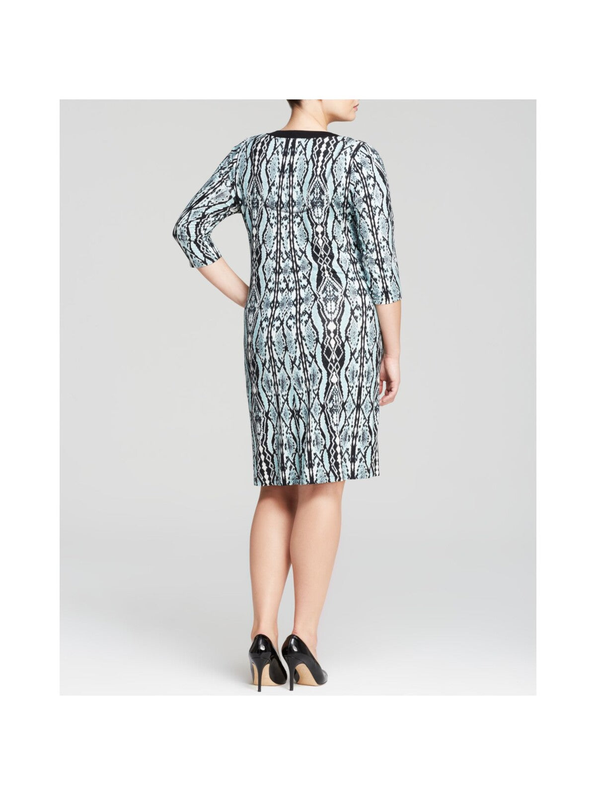KAREN KANE Womens Teal Stretch 3/4 Sleeve Jewel Neck Above The Knee Wear To Work Shift Dress Plus 0X
