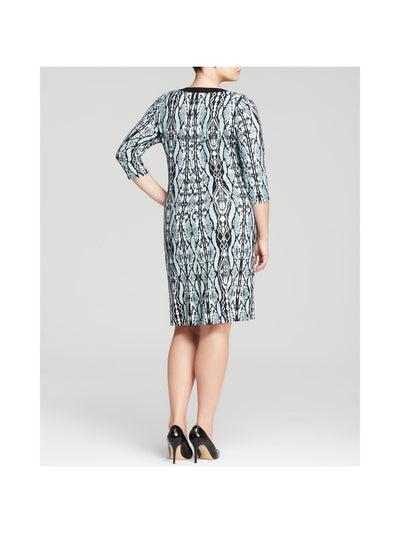 KAREN KANE Womens Teal Stretch 3/4 Sleeve Jewel Neck Above The Knee Wear To Work Shift Dress Plus 0X