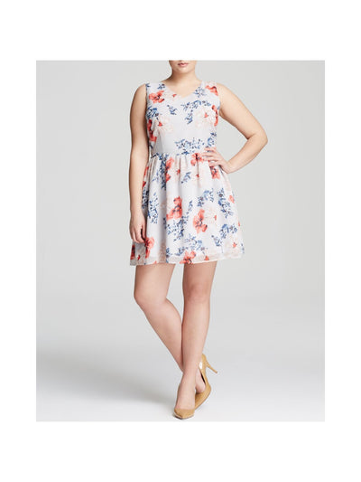 BB DAKOTA Womens Gray Zippered Pleated V-back Floral Sleeveless V Neck Short Fit + Flare Dress 16