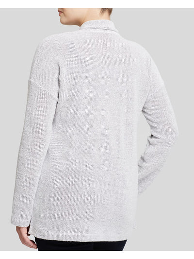 EILEEN FISHER Womens White Textured Pocketed Shawl Collar Vented Hems Long Sleeve Open Front Wear To Work Kimono Cardigan Plus 2X