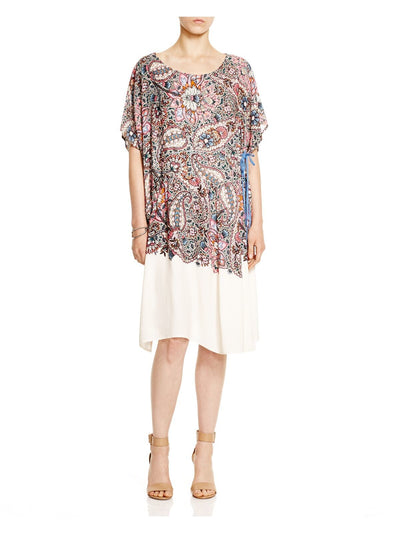 FRENCH CONNECTION Womens Pink Paisley Cap Sleeve Jewel Neck Below The Knee Shift Dress S