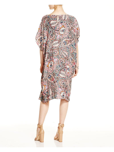 FRENCH CONNECTION Womens Pink Paisley Cap Sleeve Jewel Neck Below The Knee Shift Dress S