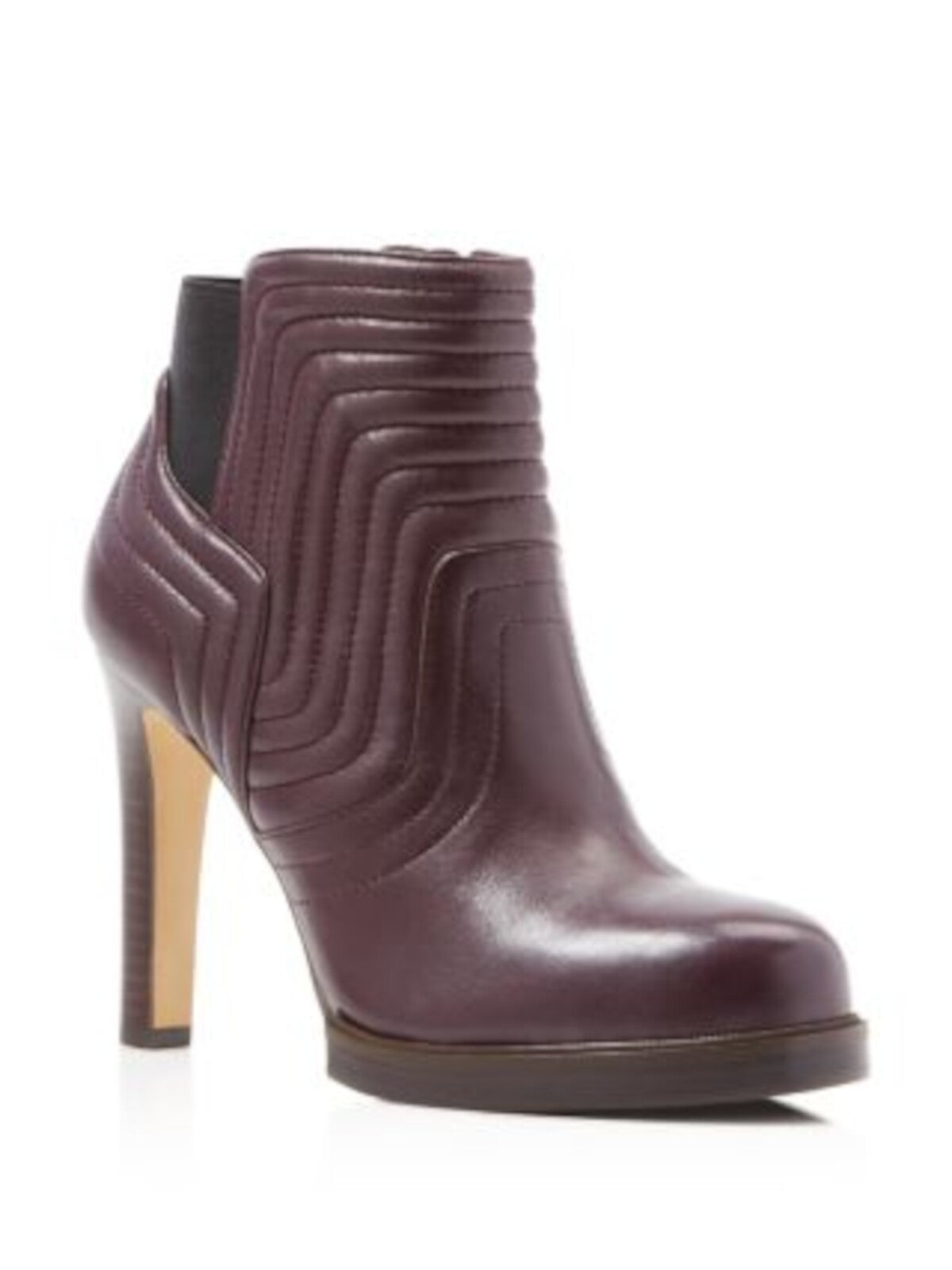 FRENCH CONNECTION Womens Dark Rum Burgundy Channel Quilted Padded Goring Bella Round Toe Sculpted Heel Zip-Up Leather Booties 9