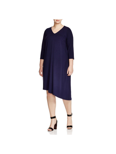 EILEEN FISHER Womens Navy Jersey 3/4 Sleeve V Neck Midi Wear To Work Shift Dress Plus 3X