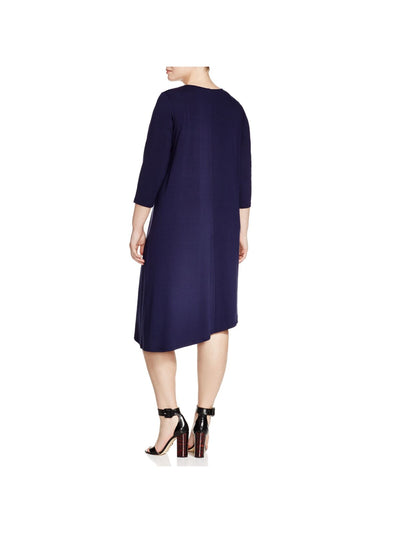 EILEEN FISHER Womens Navy Jersey 3/4 Sleeve V Neck Midi Wear To Work Shift Dress Plus 3X