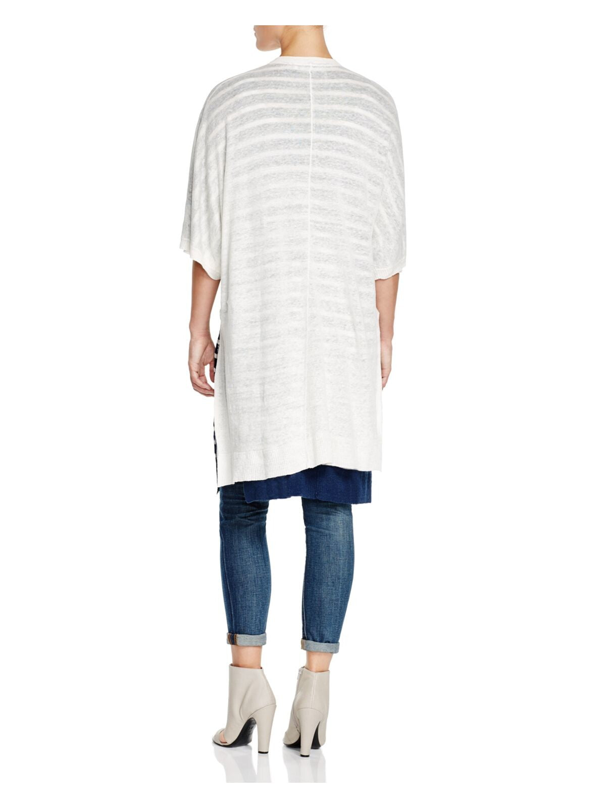 THREE DOTS Womens Ribbed 3/4 Sleeve Reversible Double-faced Open Front Cardigan