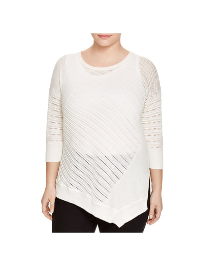 LOVE SCARLETT Womens Ivory 3/4 Sleeve Round Neck Sweater Plus 2X