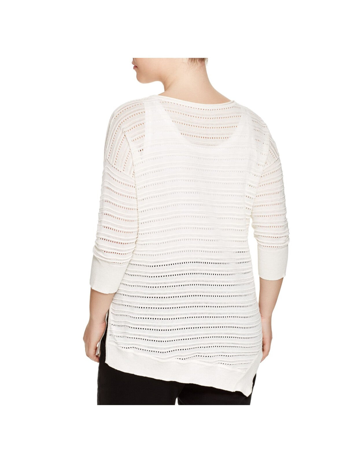 LOVE SCARLETT Womens Ivory 3/4 Sleeve Round Neck Sweater Plus 2X