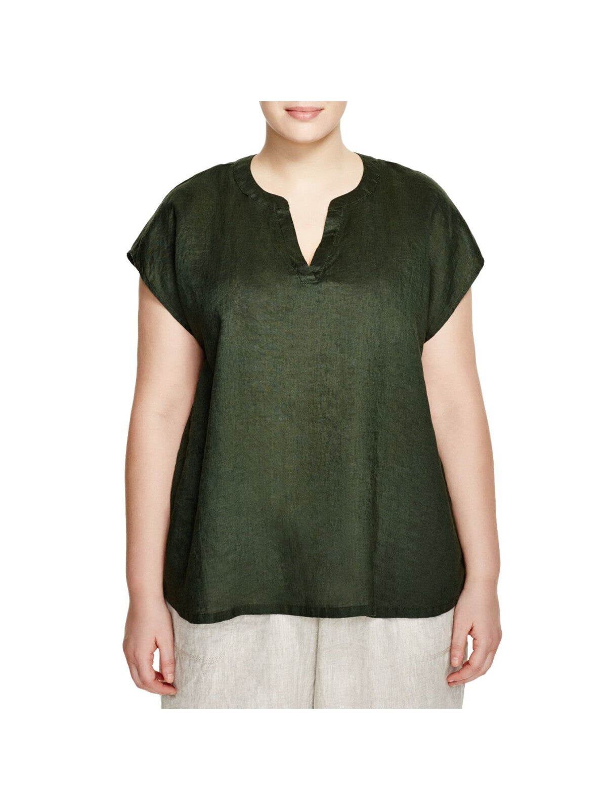 ALLEN ALLEN Womens Green Cap Sleeve Split Top Plus 2X