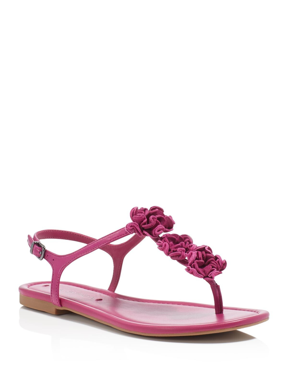 VIA SPIGA Womens Pink Floral Accent T-Strap Comfort Lola Round Toe Buckle Leather Thong Sandals Shoes 7.5 M