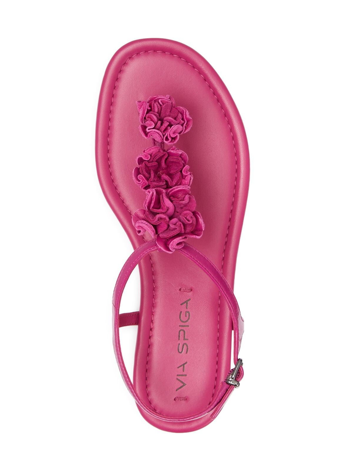 VIA SPIGA Womens Pink Floral Accent T-Strap Comfort Lola Round Toe Buckle Leather Thong Sandals Shoes 7.5 M