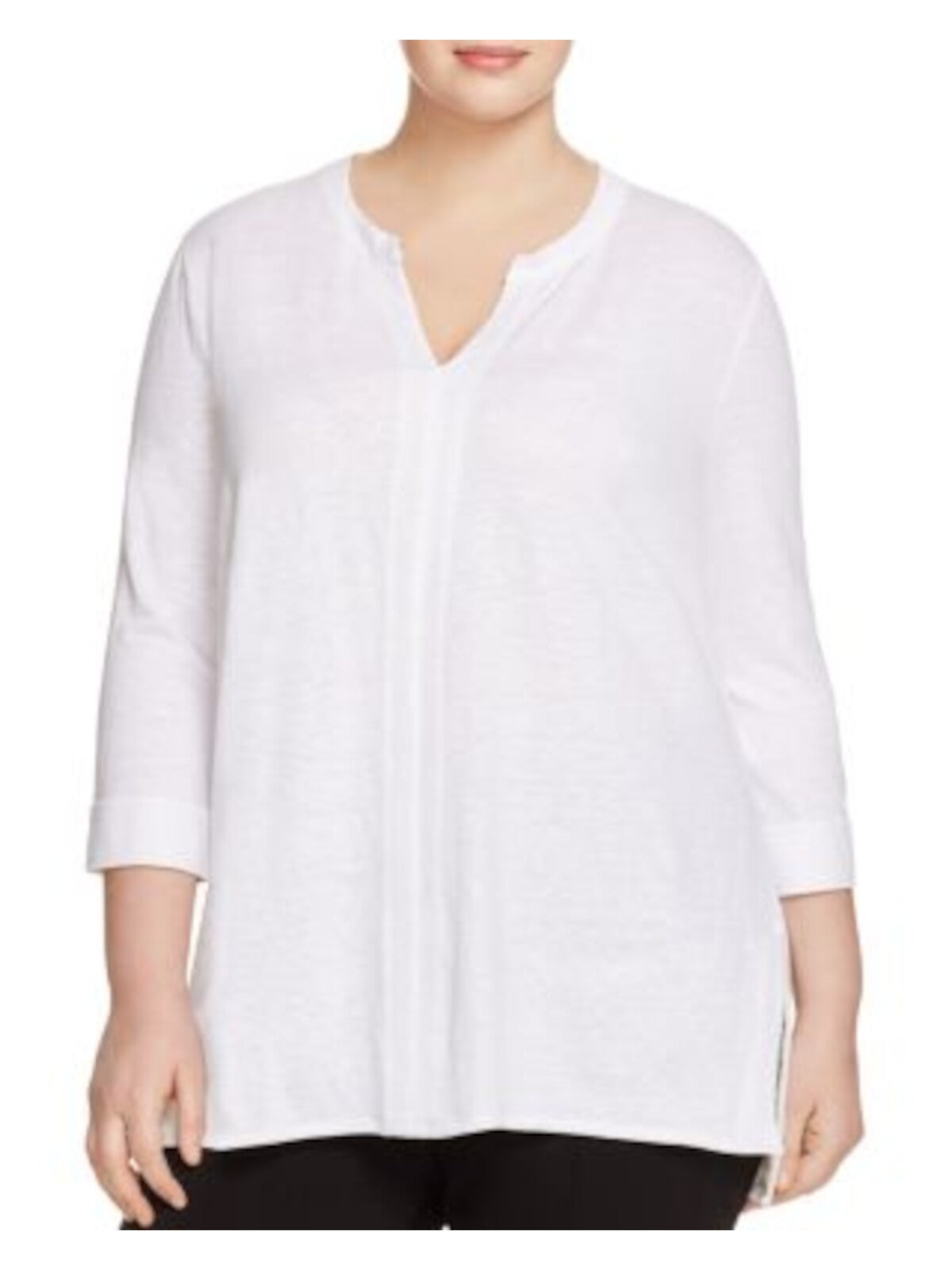 LYSSE Womens White Stretch Cuffed Sleeve Split Tunic Top Plus 1X