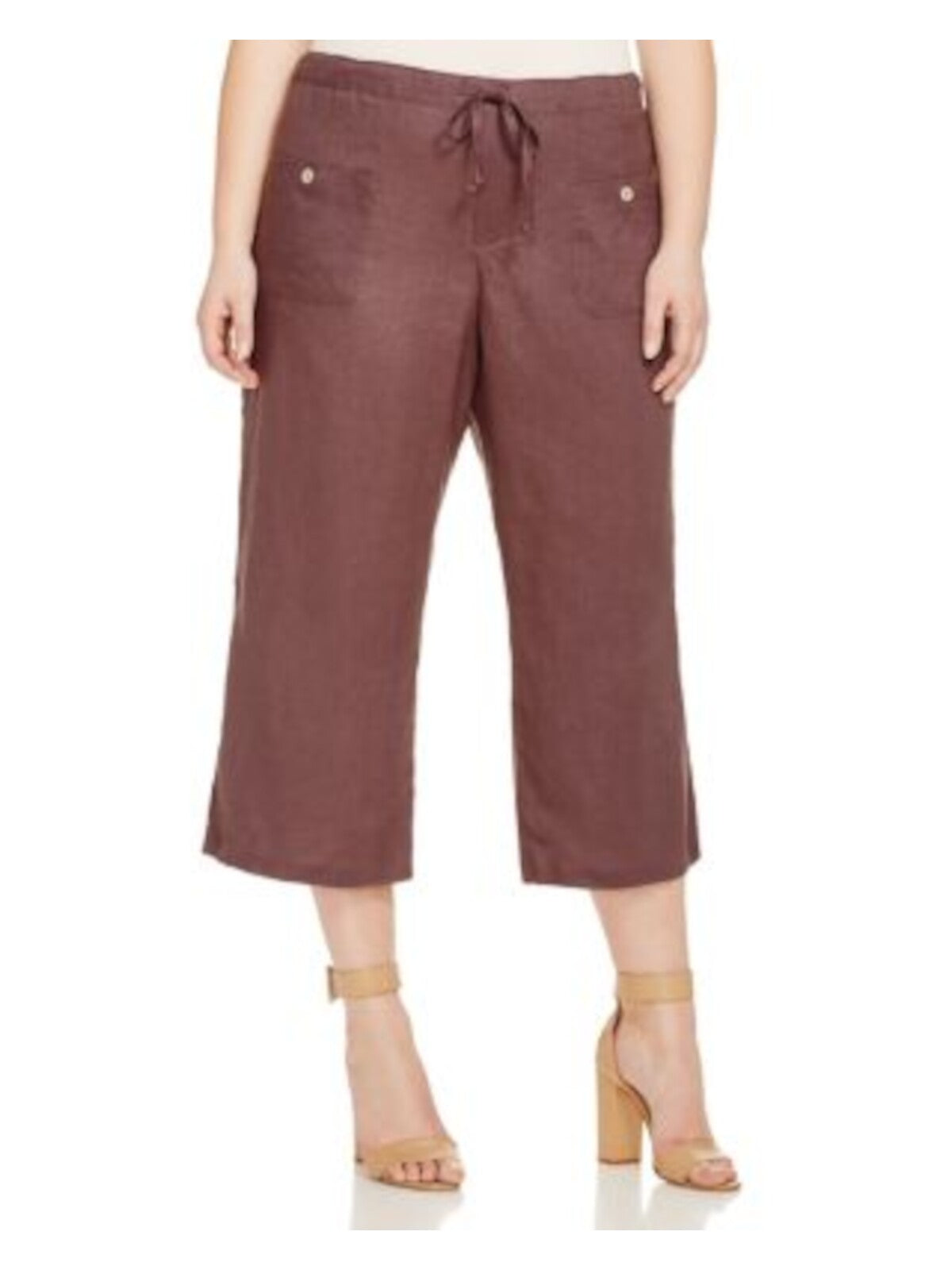 ALLEN ALLEN Womens Pocketed Wide Leg Drawstring Waist Cropped Pants