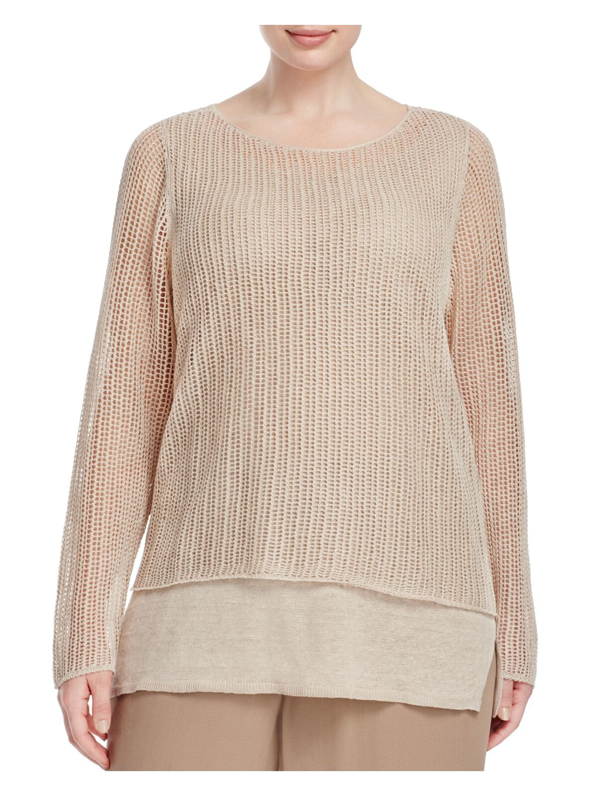 EILEEN FISHER Womens Beige Long Sleeve Boat Neck Sweater Plus 2X