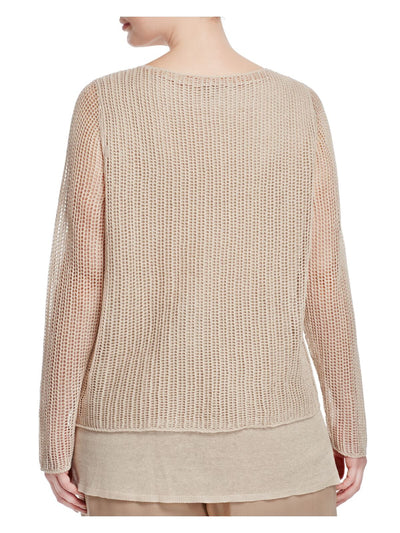 EILEEN FISHER Womens Beige Long Sleeve Boat Neck Sweater Plus 2X