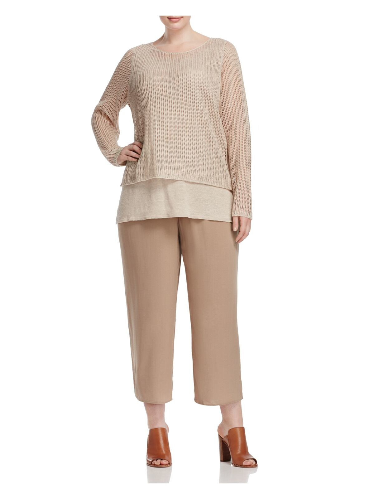 EILEEN FISHER Womens Beige Long Sleeve Boat Neck Sweater Plus 1X