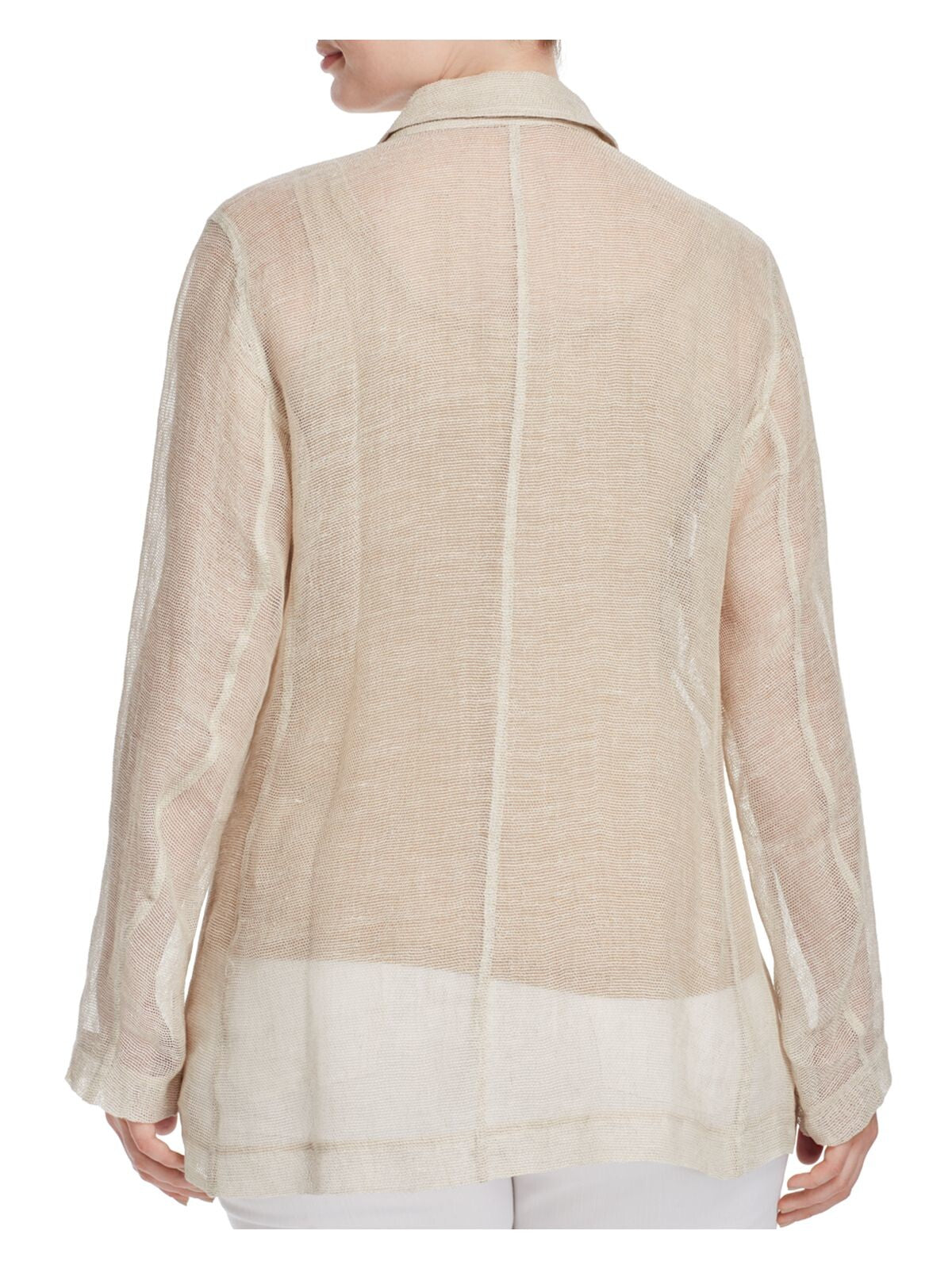 EILEEN FISHER Womens Beige Textured Pocketed Long Sleeve Button Front Sheer Blazer Jacket Plus 3X