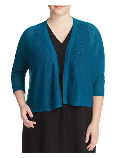 EILEEN FISHER Womens Blue 3/4 Sleeve Open Cardigan Sweater 1X