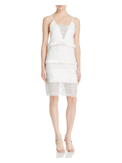 THREE FLOOR Womens White Spaghetti Strap Above The Knee Sheath Cocktail Dress 2