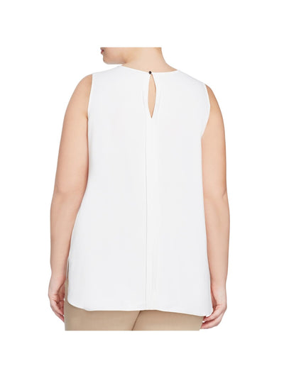 NIC+ZOE Womens White Embroidered Printed Sleeveless V Neck Wear To Work Blouse Plus 2X