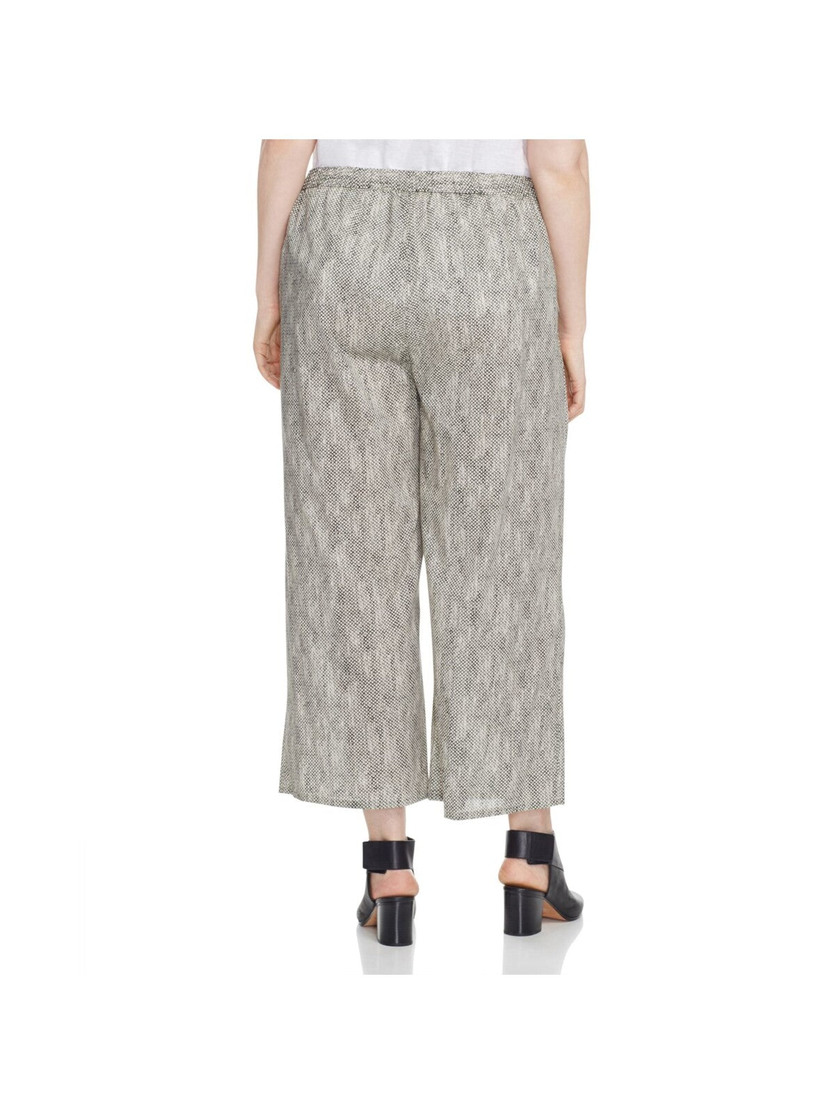 EILEEN FISHER Womens Beige Pocketed Pleated Wide Leg Printed Wear To Work Cropped Pants Plus 2X