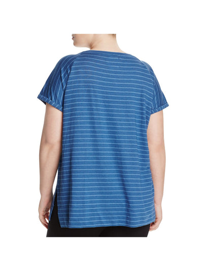 LYSSE Womens Blue Stretch Striped Short Sleeve Scoop Neck T-Shirt Plus 2X