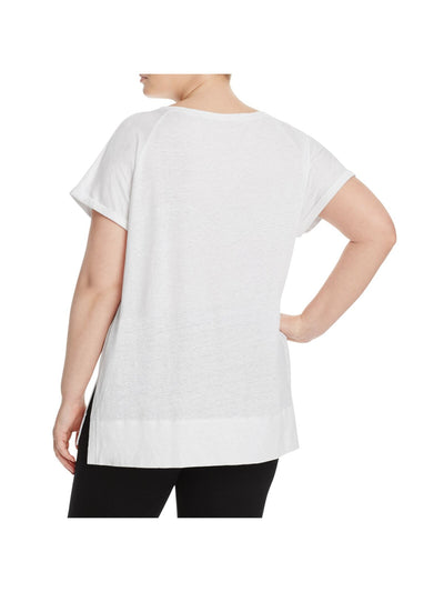 LYSSE Womens White Stretch Short Sleeve Scoop Neck T-Shirt Plus 2X