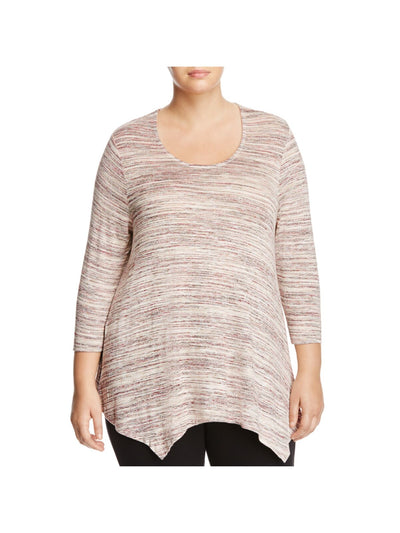 B COLLECTION Womens Pink Stretch Striped Long Sleeve Crew Neck Tunic Top Plus 2X