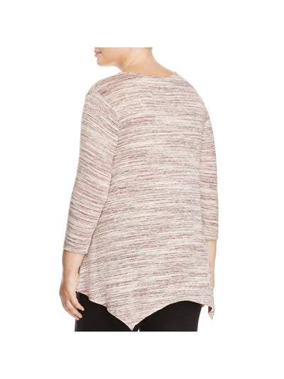 B COLLECTION Womens Pink Stretch Striped Long Sleeve Crew Neck Tunic Top Plus 2X