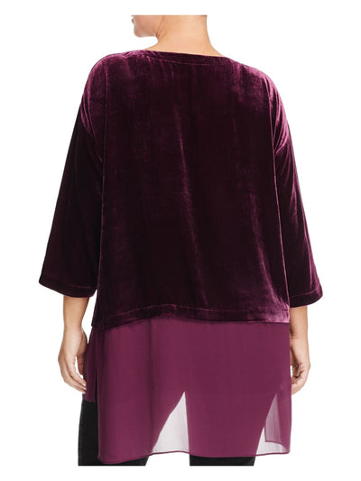 EILEEN FISHER Womens Purple 3/4 Sleeve Boat Neck Hi-Lo Top Plus 3X