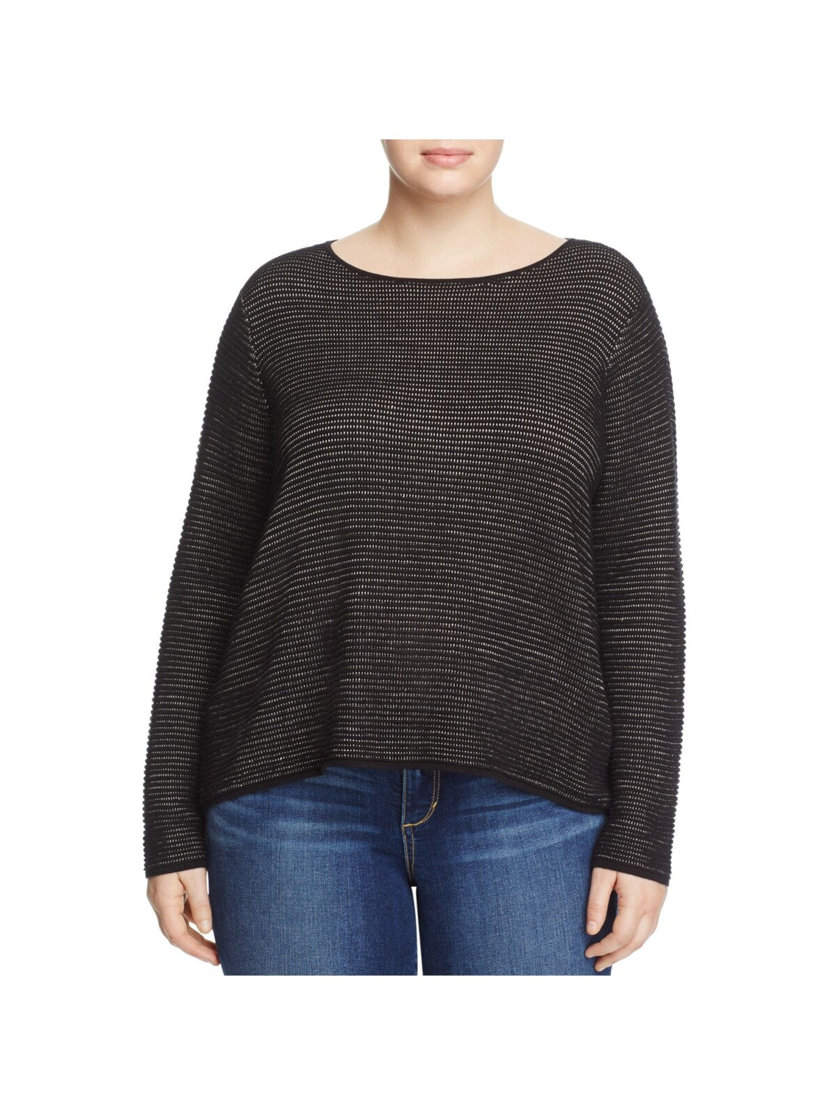 EILEEN FISHER Womens Black Long Sleeve Boat Neck Wear To Work Sweater Plus 1X