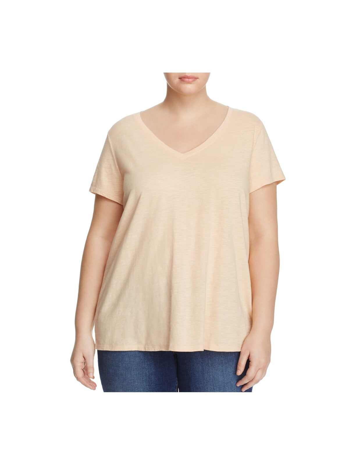 EILEEN FISHER Womens Beige Stretch Short Sleeve V Neck T-Shirt 2X