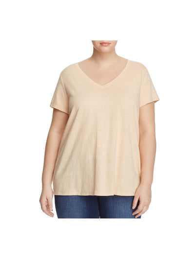 EILEEN FISHER Womens Beige Stretch Short Sleeve V Neck T-Shirt 2X