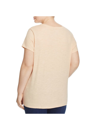EILEEN FISHER Womens Beige Stretch Short Sleeve V Neck T-Shirt 2X