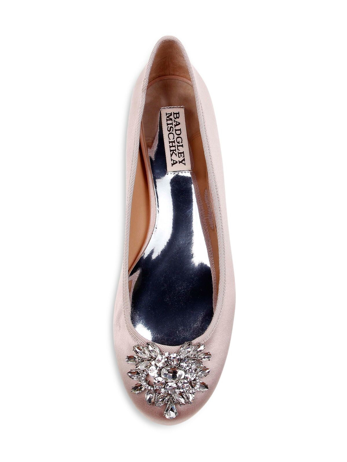 BADGLEY MISCHKA Womens Pink Crystal Brooch Rhinestone Comfort Bianca Round Toe Block Heel Slip On Dress Ballet Flats 8 M