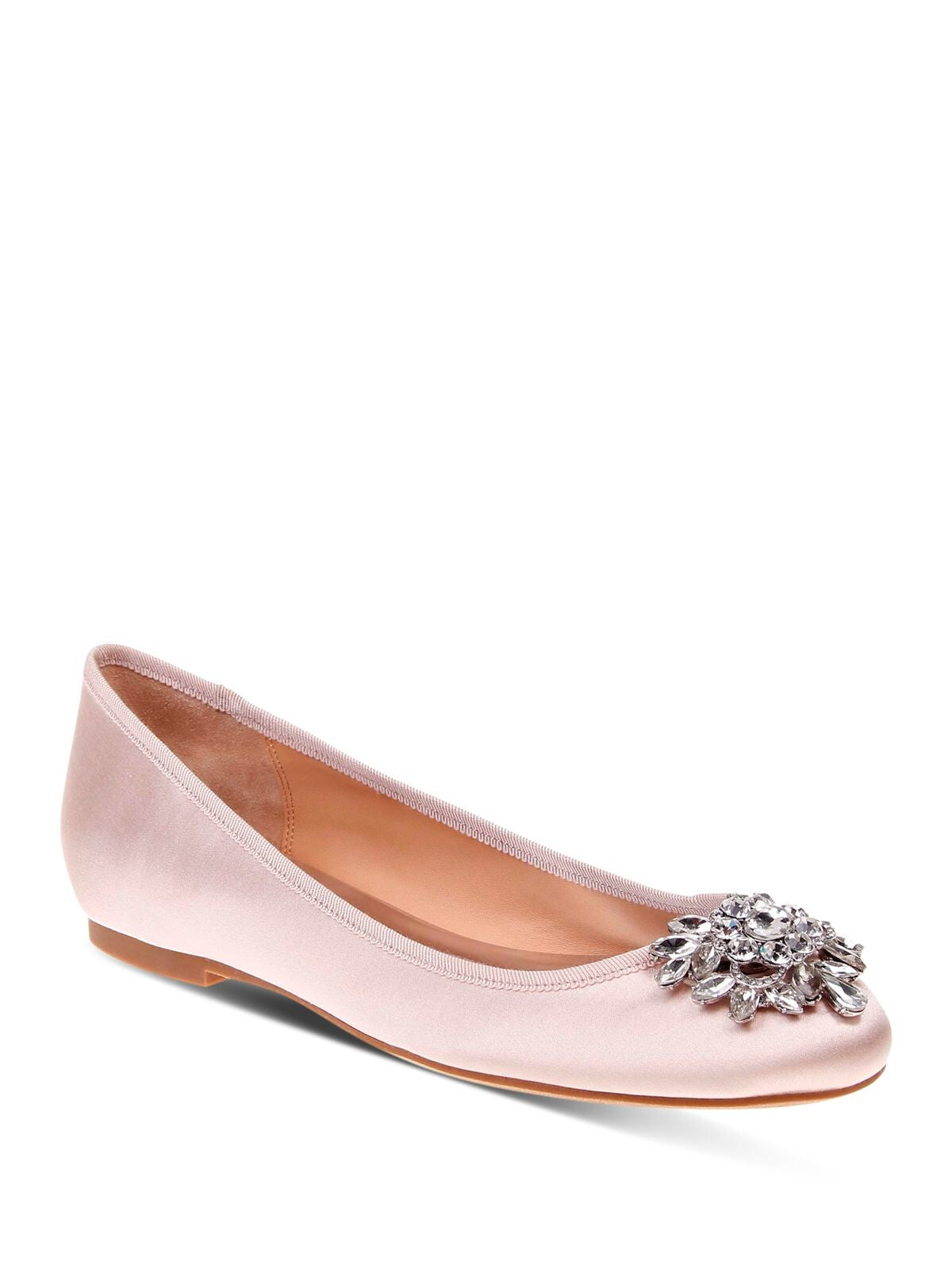 BADGLEY MISCHKA Womens Pink Crystal Brooch Rhinestone Comfort Bianca Round Toe Block Heel Slip On Dress Ballet Flats 8 M