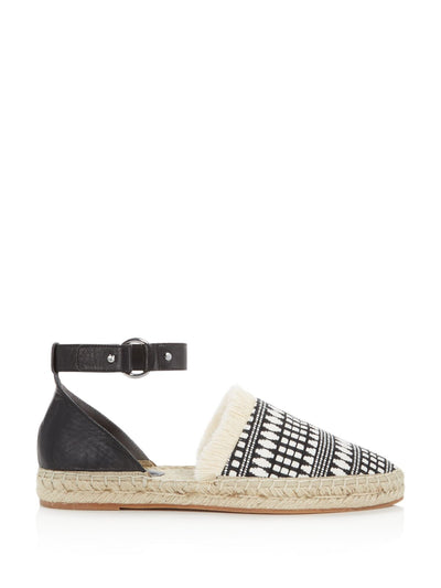 REBECCA MINKOFF Womens Black/White Mixed Media Ankle Strap Fringed Vicky Pointed Toe Buckle Espadrille Shoes 8