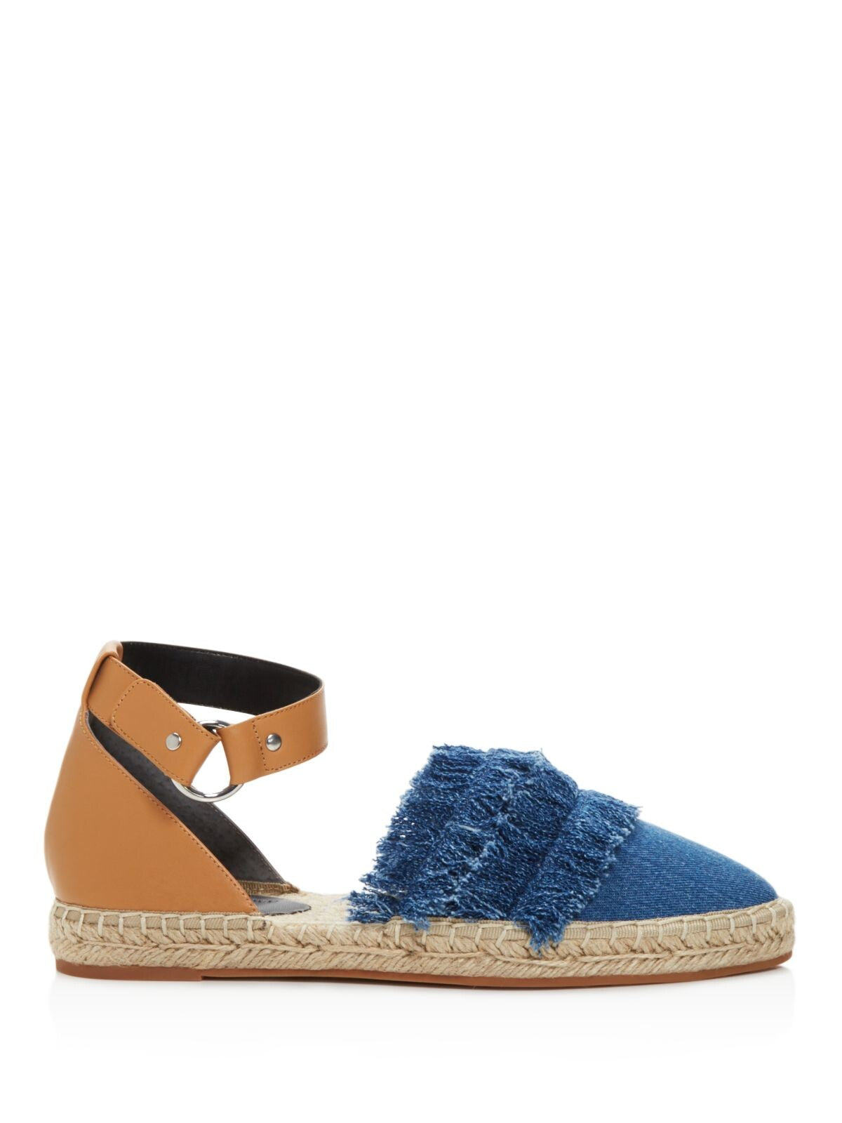 REBECCA MINKOFF Womens Blue Mixed Media Ankle Strap Fringed Vicky Pointed Toe Buckle Espadrille Shoes 6.5 M