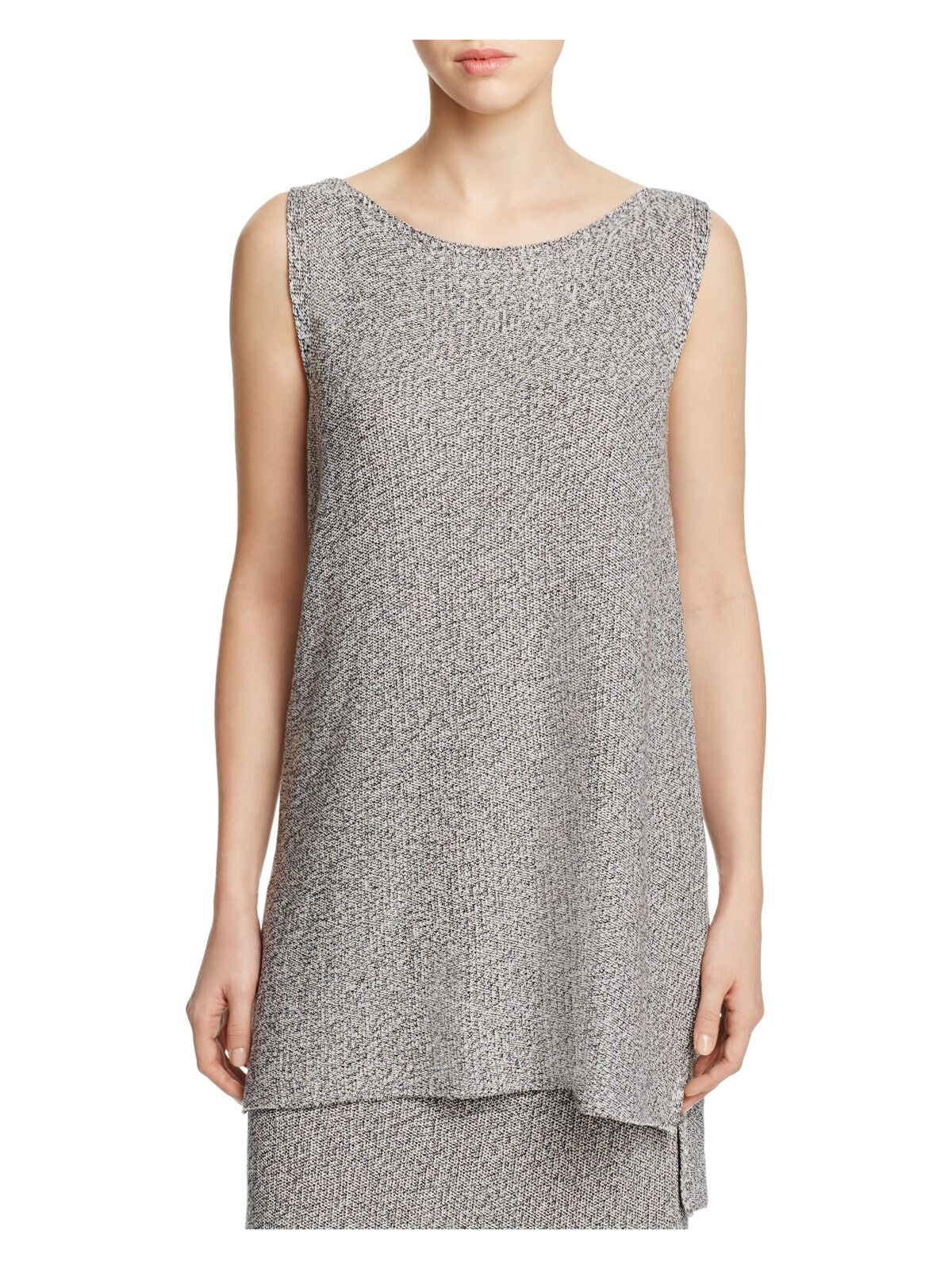 EILEEN FISHER Womens Silver Sleeveless Jewel Neck Tunic Top L