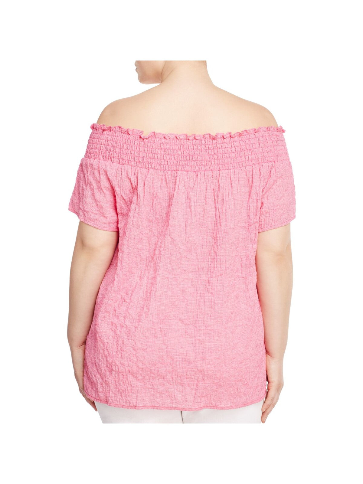 MICHAEL MICHAEL KORS Womens Stretch Smocked Ruffled Crinkled Texture Short Sleeve Off Shoulder Top