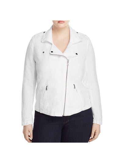 NIC+ZOE Womens White Zippered Pocketed Asymmetrical Front-zip Closure Motorcycle Jacket Plus 1X