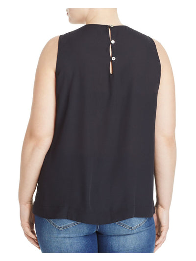 FOXCROFT Womens Black Sheer Back Button Closure Sleeveless Scoop Neck Tank Top Plus 1X