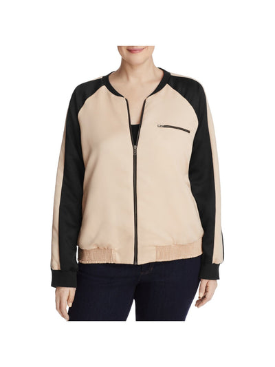 JUNAROSE Womens Zippered Pocketed Smocked Waist Bomber Jacket