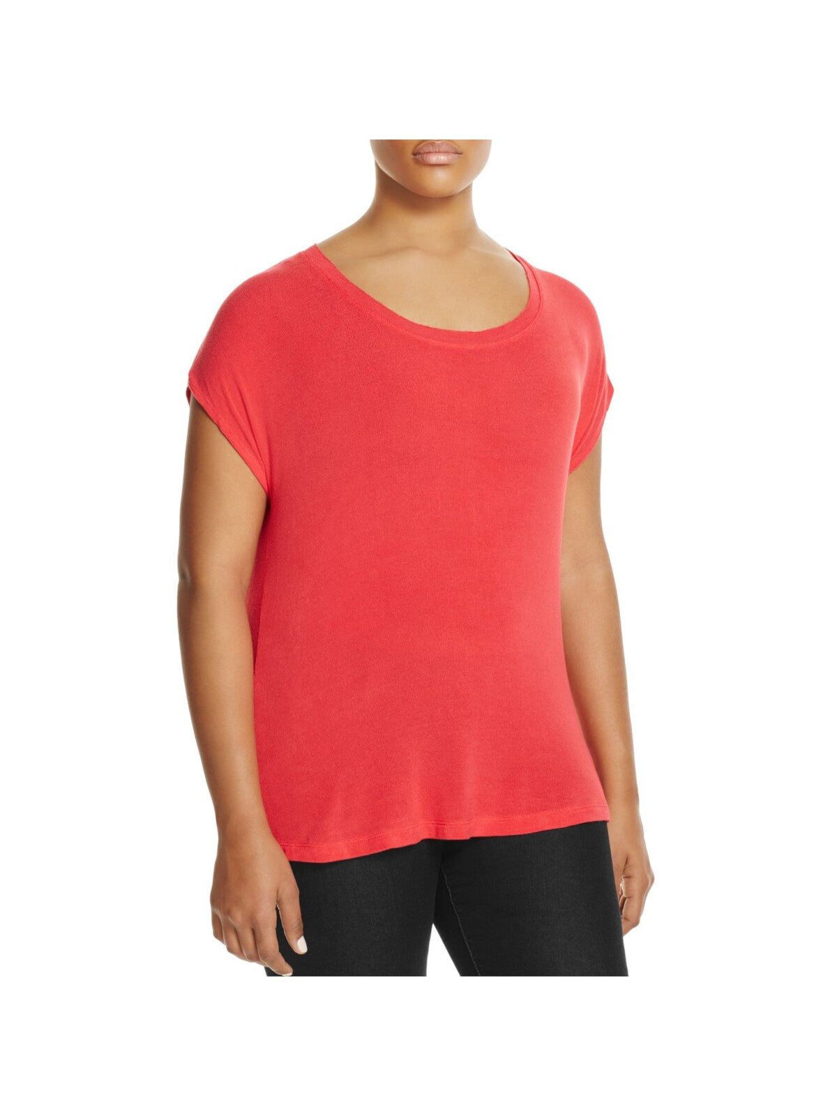 COLLECTION BY BOBEAU Womens Red Stretch Ribbed Short Sleeve Scoop Neck Top Plus 2X