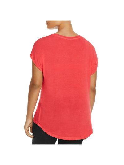 COLLECTION BY BOBEAU Womens Red Stretch Ribbed Short Sleeve Scoop Neck Top Plus 3X