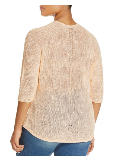 NIC+ZOE Womens Sheer Open-stitch-knit 3/4 Sleeve V Neck Top