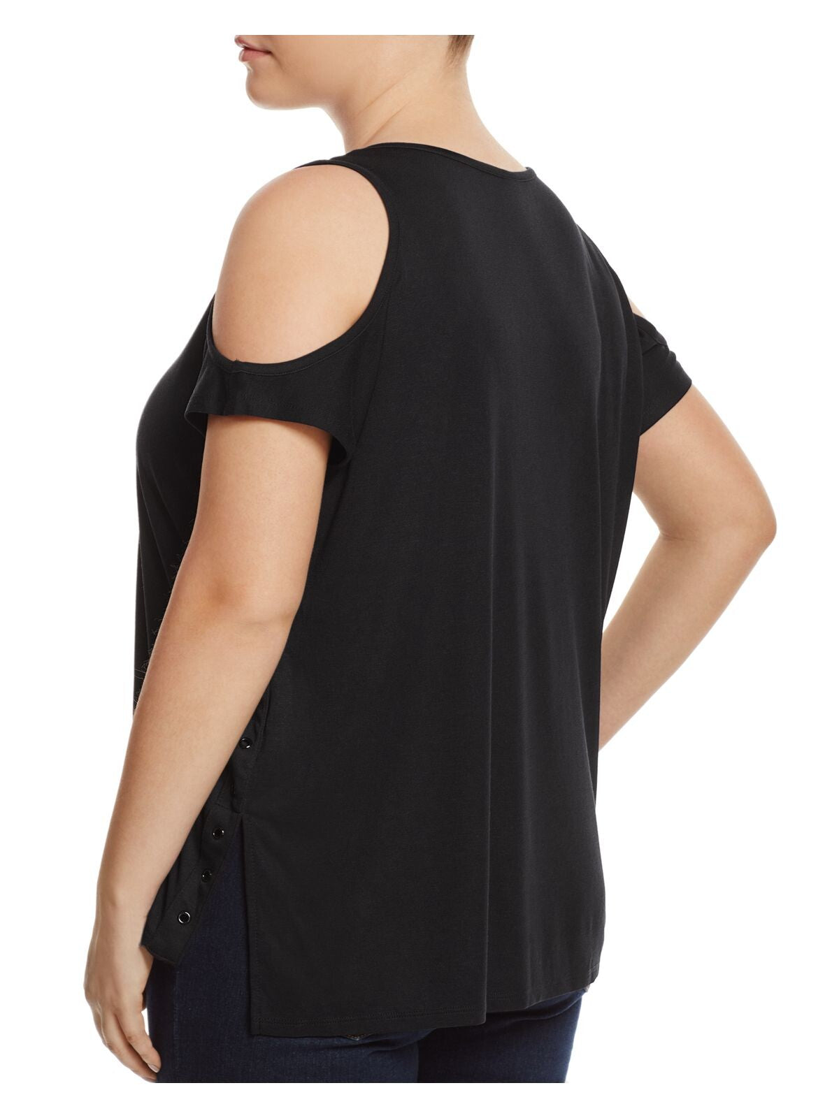 LOVE SCARLETT Womens Black Stretch Cold Shoulder Short Sleeve Scoop Neck Top Plus 3X