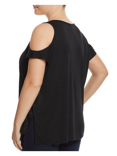 LOVE SCARLETT Womens Black Stretch Cold Shoulder Short Sleeve Scoop Neck Top Plus 3X