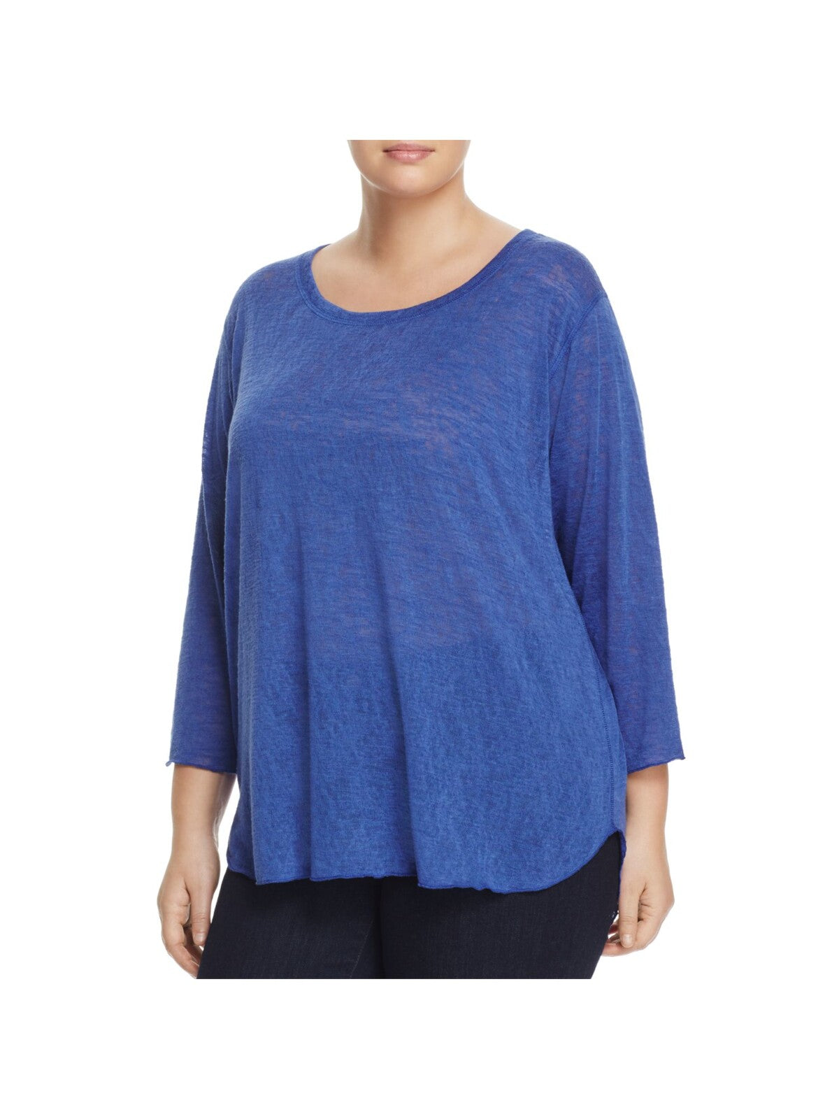 NALLIE & MILLIE Womens Blue 3/4 Sleeve Round Neck Top Plus 3X