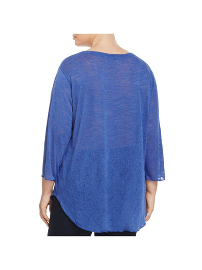 NALLIE & MILLIE Womens Blue 3/4 Sleeve Round Neck Top Plus 3X